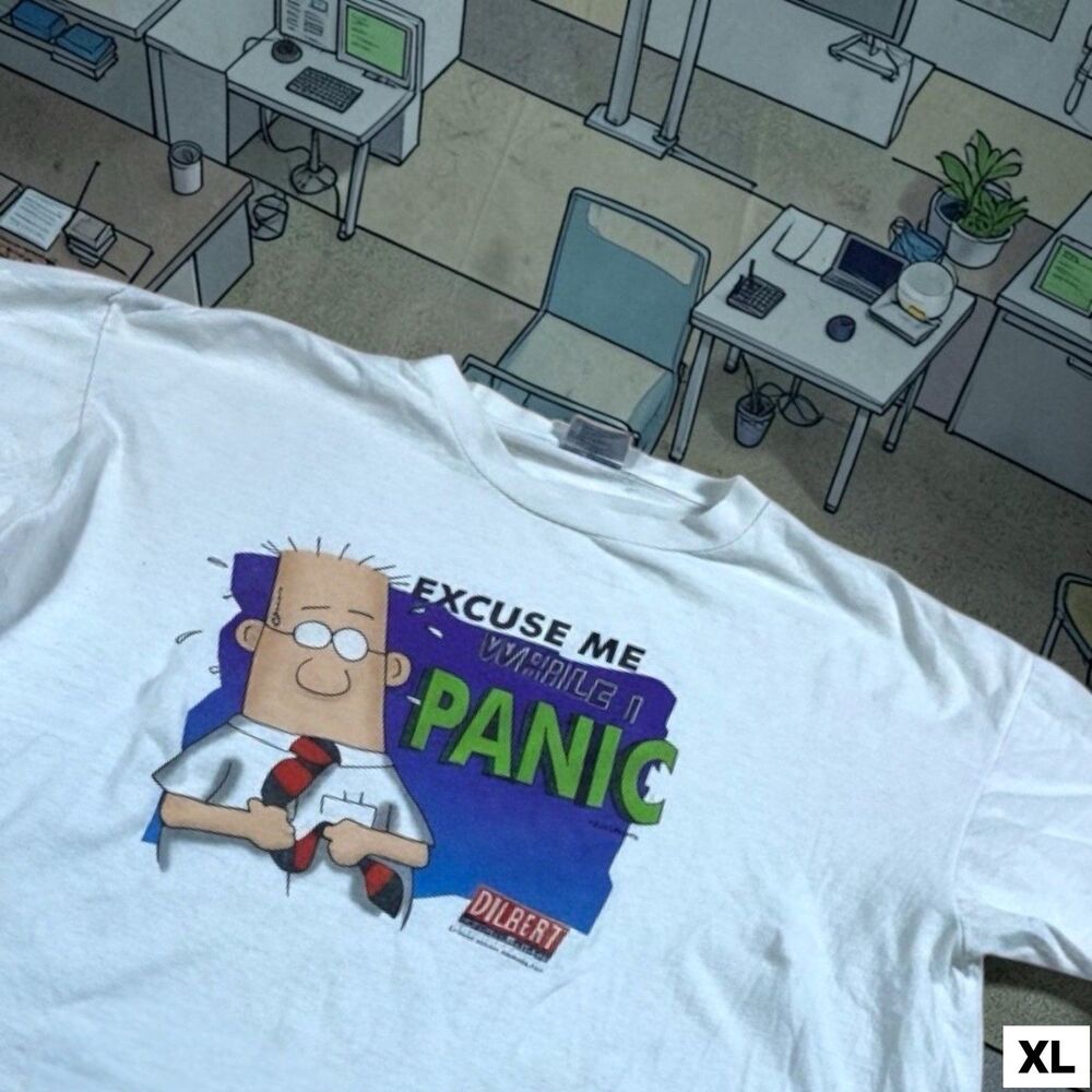 Vintage Dilbert Cartoon T Shirt 90s White Casual Day Funny T Shirt‎ Mens XL